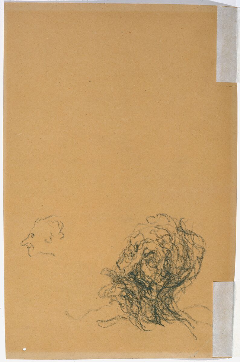 Two Drinkers, Attributed to Honoré Daumier (French, Marseilles 1808–1879 Valmondois), Black chalk on tan wove paper