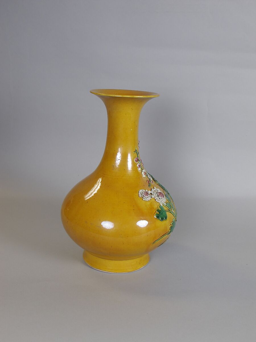 Vase with flowers, Porcelain with relief decoration under polychrome glazes (Jingdezhen ware), China