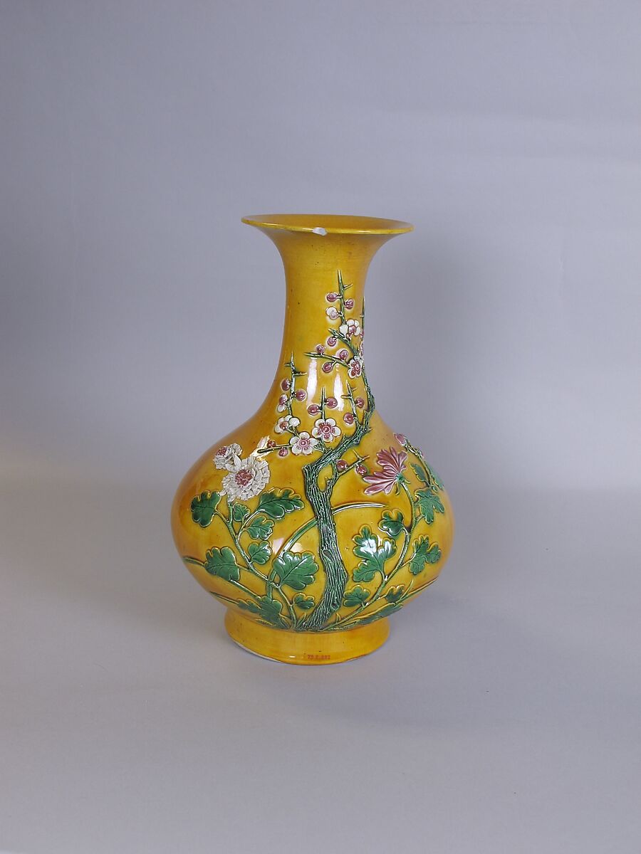 Vase with flowers, Porcelain with relief decoration under polychrome glazes (Jingdezhen ware), China 