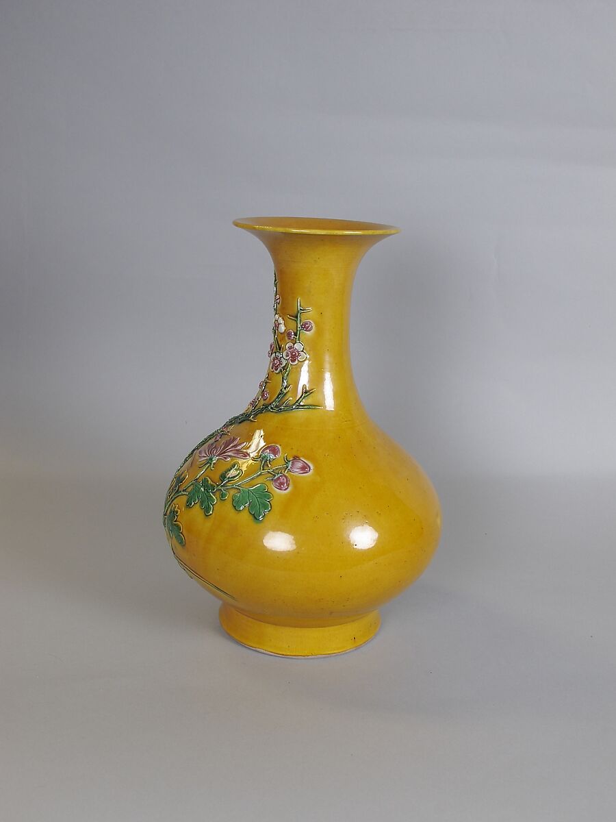 Vase with flowers, Porcelain with relief decoration under polychrome glazes (Jingdezhen ware), China