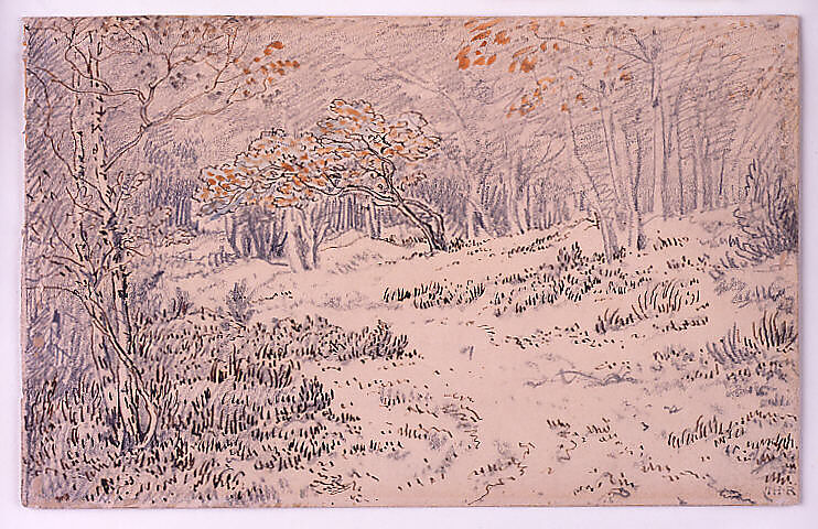 Autumn Landscape, Théodore Rousseau (French, Paris 1812–1867 Barbizon), Brown ink and orange wash over graphite on heavy buff wove paper 