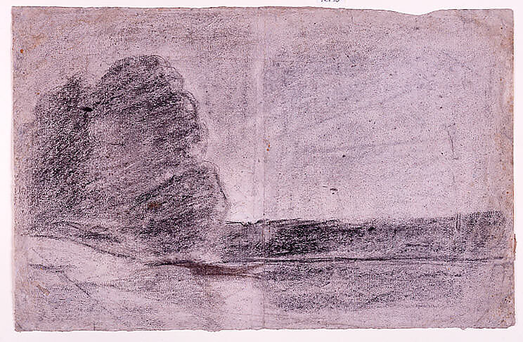 Country Road Landscape with Trees (recto); Landscape with Trees (verso), Charles-François Daubigny (French, Paris 1817–1878 Paris), Black chalk on pink-gray faded laid paper overlaid wth white wash, probably from a sketch pad.