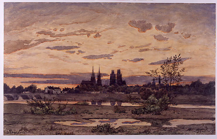 A View of Moulins, Henri-Joseph Harpignies (French, Valenciennes 1819–1916 Saint-Privé), Graphite and watercolor on heavy wove paper
