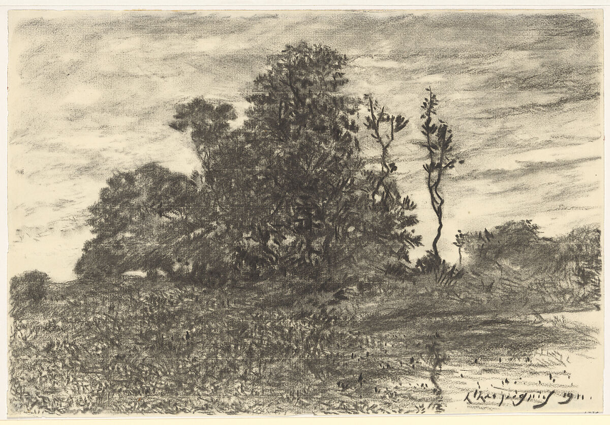 The Pond at Les Luneaux, Allier, Henri-Joseph Harpignies (French, Valenciennes 1819–1916 Saint-Privé), Charcoal on off-white wove paper 