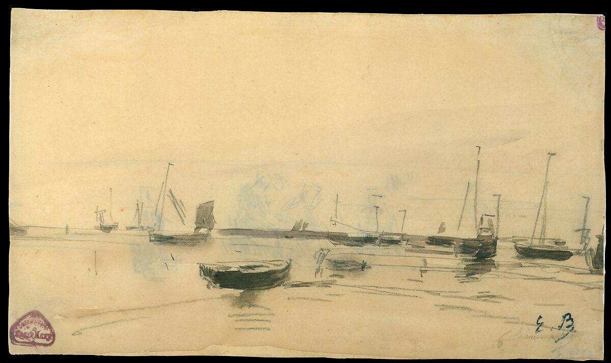 Marine Scene (recto), Eugène Boudin (French, Honfleur 1824–1898 Deauville), Watercolor over graphite on tan wove paper 