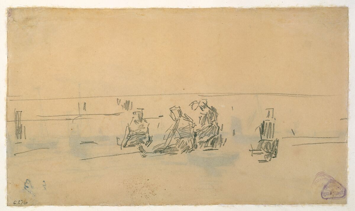 Marine Scene (recto), Eugène Boudin (French, Honfleur 1824–1898 Deauville), Watercolor over graphite on tan wove paper