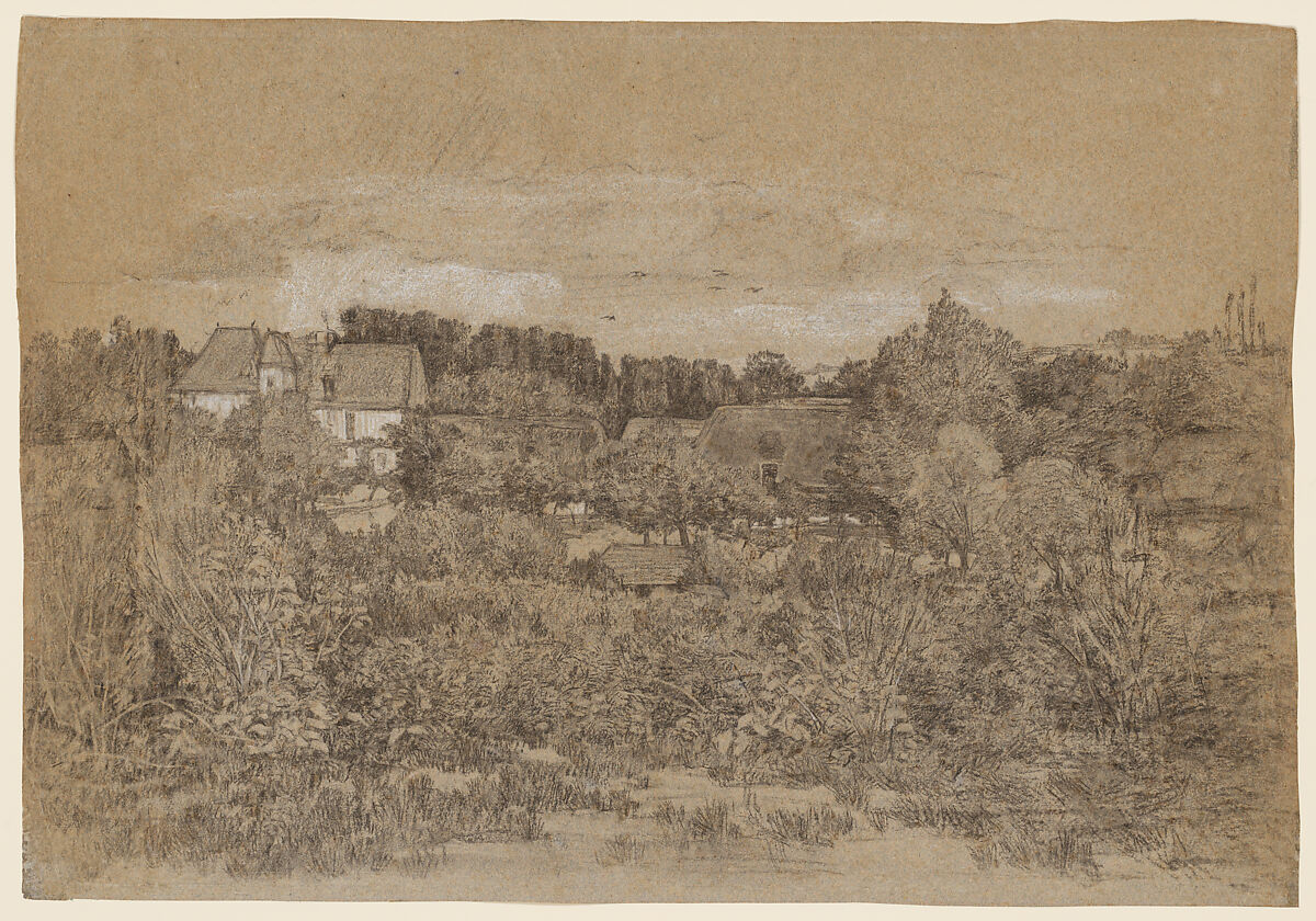 Landscape, Attributed to Eugène Boudin (French, Honfleur 1824–1898 Deauville), Black chalk on gray laid paper heightened with white chalk 