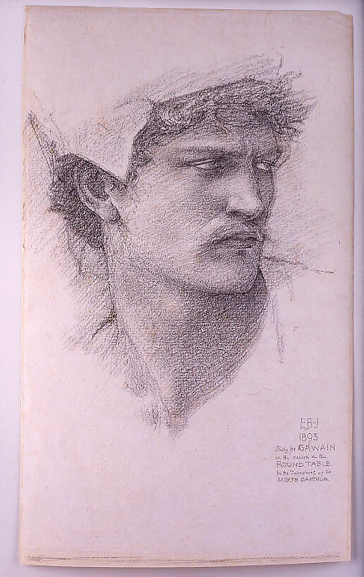 The Summons: Study for the Head of Gawaine, Sir Edward Burne-Jones  British, Fabricated black crayon on paper