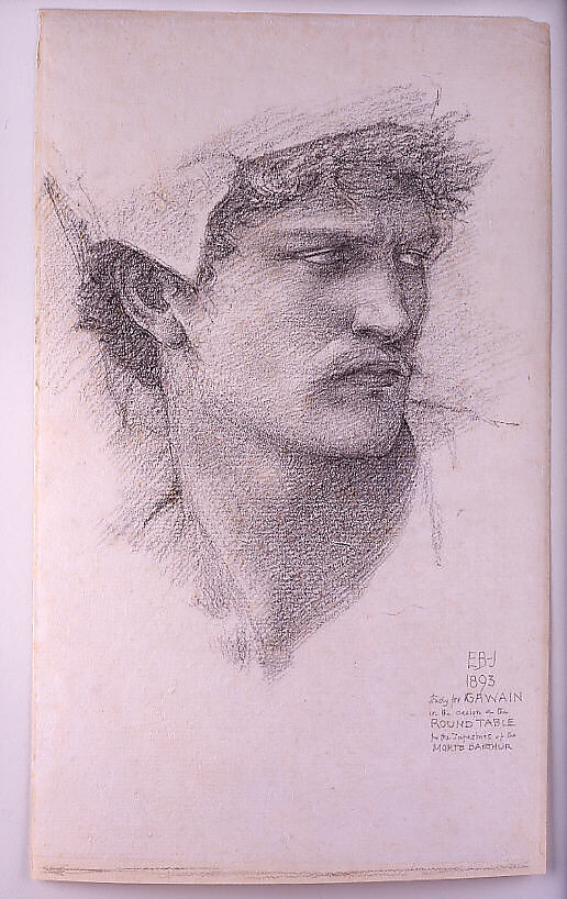 The Summons: Study for the Head of Gawaine, Sir Edward Burne-Jones (British, Birmingham 1833–1898 Fulham), Fabricated black crayon on paper 