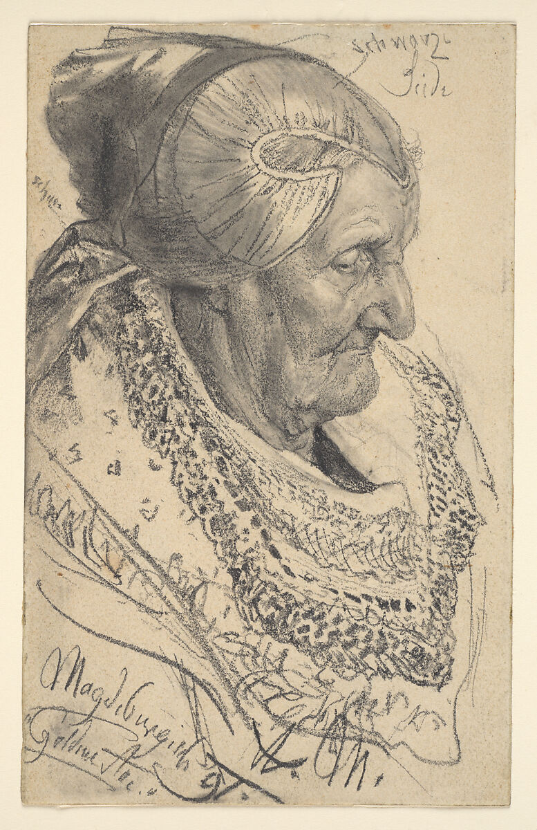 Study of an Old Woman from Magdeburg, Adolph Menzel (German, Breslau 1815–1905 Berlin), Graphite on paper 