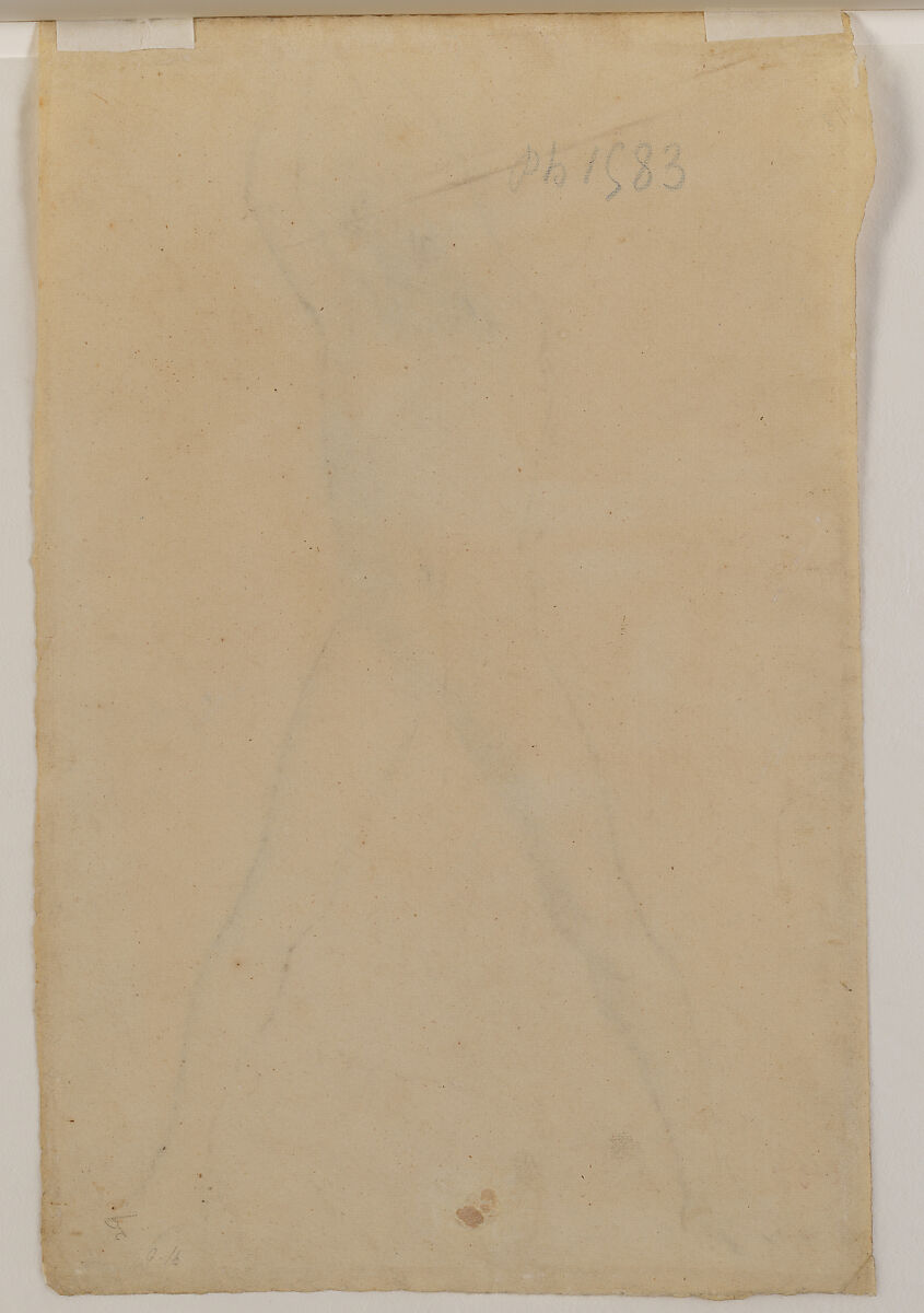 Youth with Arms Upraised, Edgar Degas (French, Paris 1834–1917 Paris), Black chalk over pencil on fine beige paper