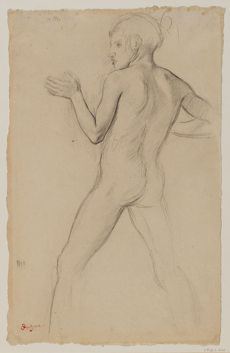 Youth in an Attitude of Defense, Edgar Degas (French, Paris 1834–1917 Paris), Pencil on buff laid paper 