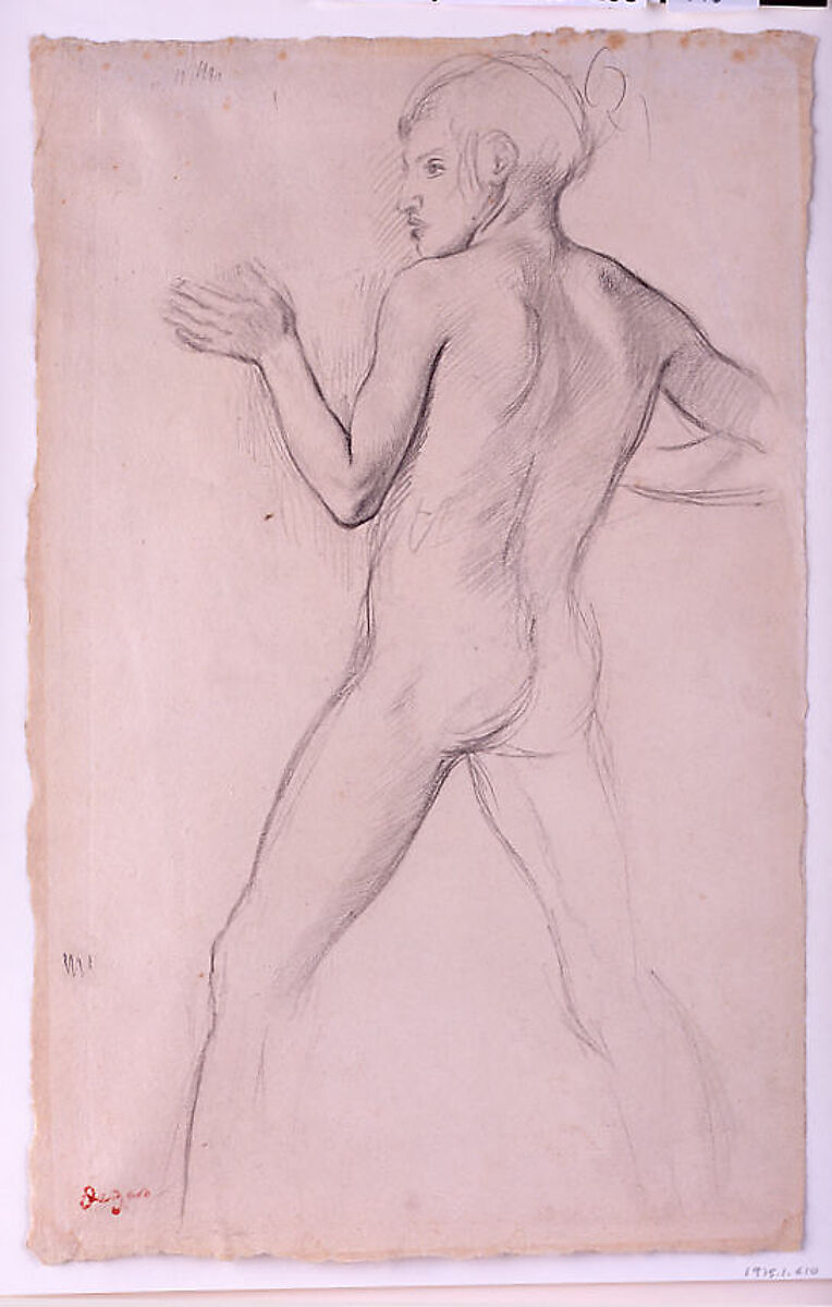 Youth in an Attitude of Defense, Edgar Degas (French, Paris 1834–1917 Paris), Pencil on buff laid paper