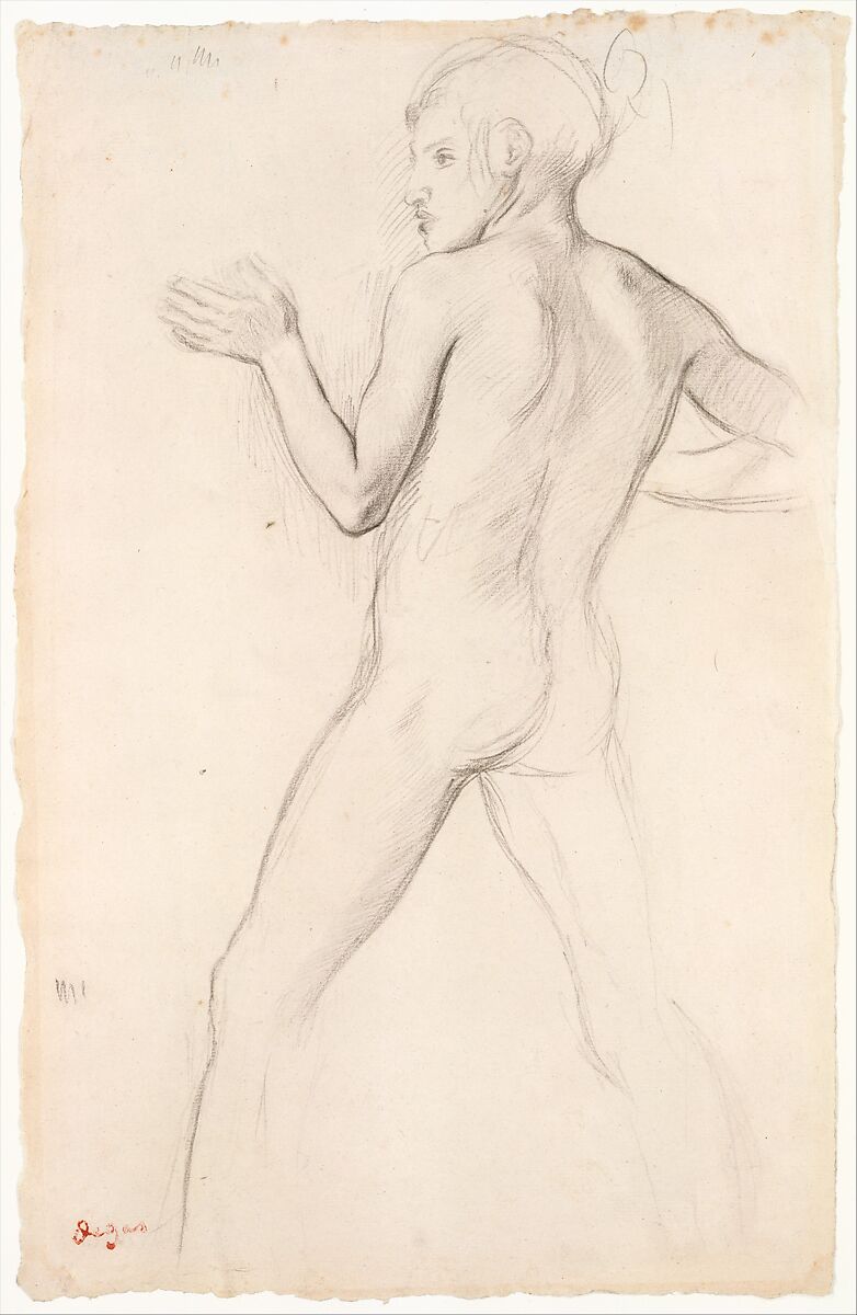 Youth in an Attitude of Defense, Edgar Degas (French, Paris 1834–1917 Paris), Pencil on buff laid paper