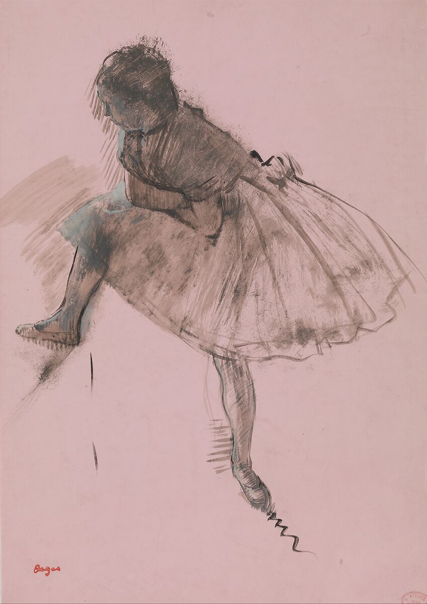 Study of a Ballet Dancer (recto); Two Studies of Dancers (verso), Edgar Degas (French, Paris 1834–1917 Paris), Oil with opaque watercolor on prepared pink paper (recto); oil on prepared pink paper (verso) 