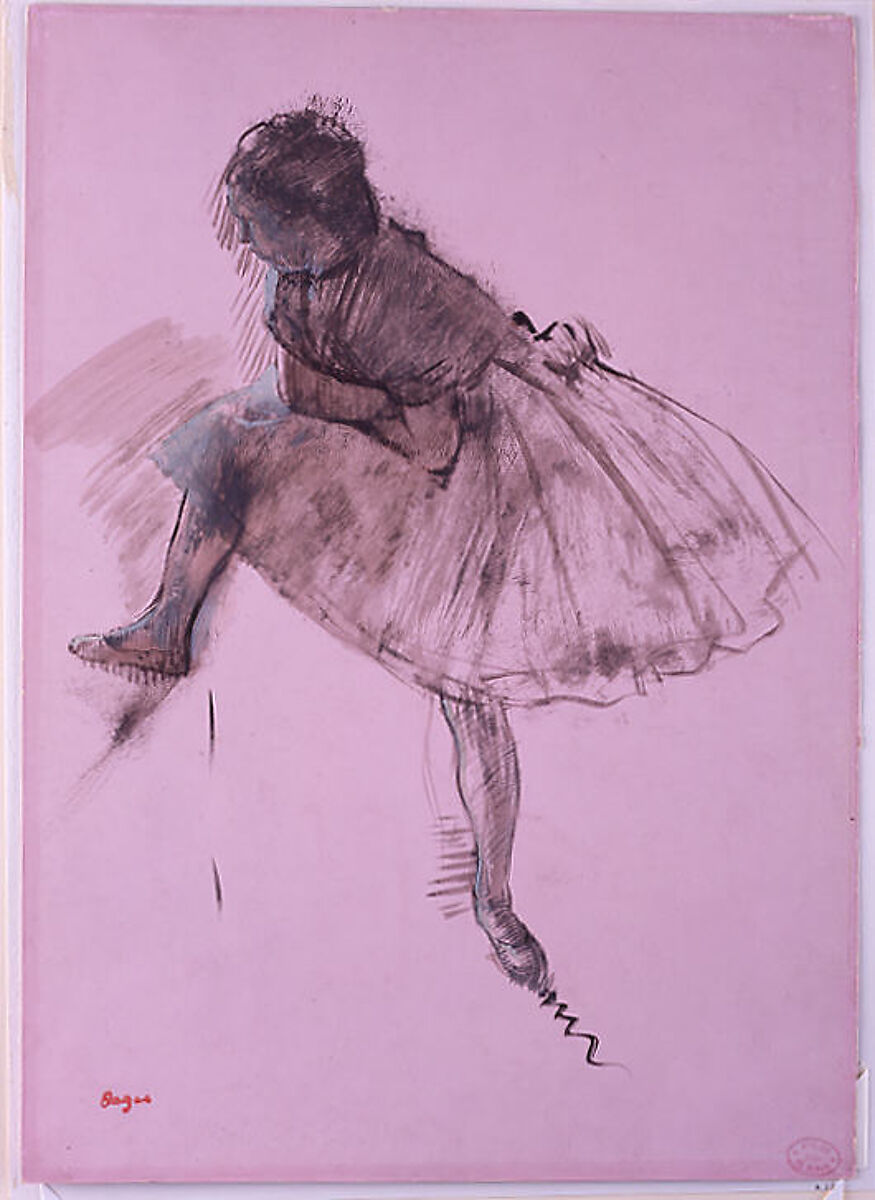 Study of a Ballet Dancer (recto); Two Studies of Dancers (verso), Edgar Degas (French, Paris 1834–1917 Paris), Oil with opaque watercolor on prepared pink paper (recto); oil on prepared pink paper (verso)