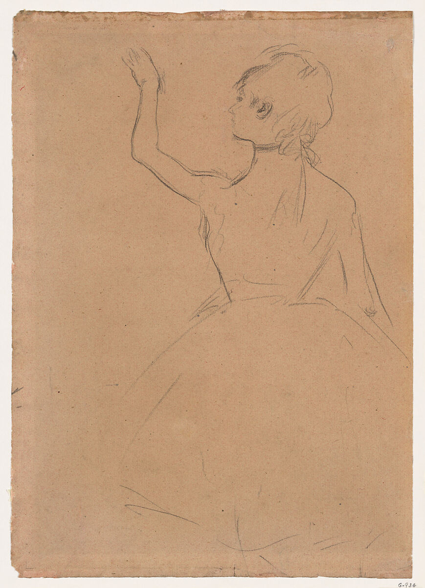 Study of a Ballet Dancer seen from the Back, Edgar Degas (French, Paris 1834–1917 Paris), Black chalk on faded pink wove paper 