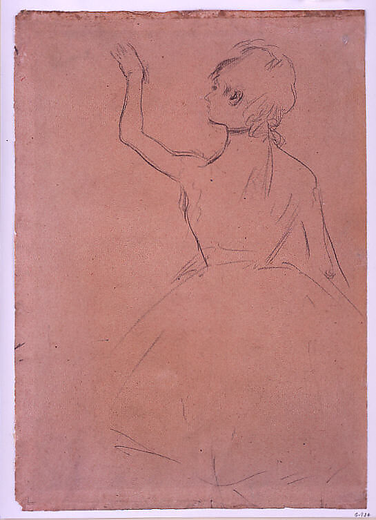 Study of a Ballet Dancer seen from the Back, Edgar Degas (French, Paris 1834–1917 Paris), Black chalk on faded pink wove paper