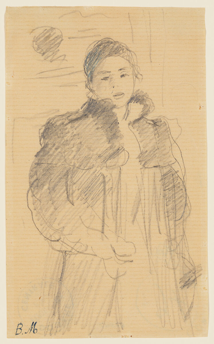 Study for "Young Girl in a Green Coat", Berthe Morisot (French, Bourges 1841–1895 Paris), Pencil on polished buff laid paper 