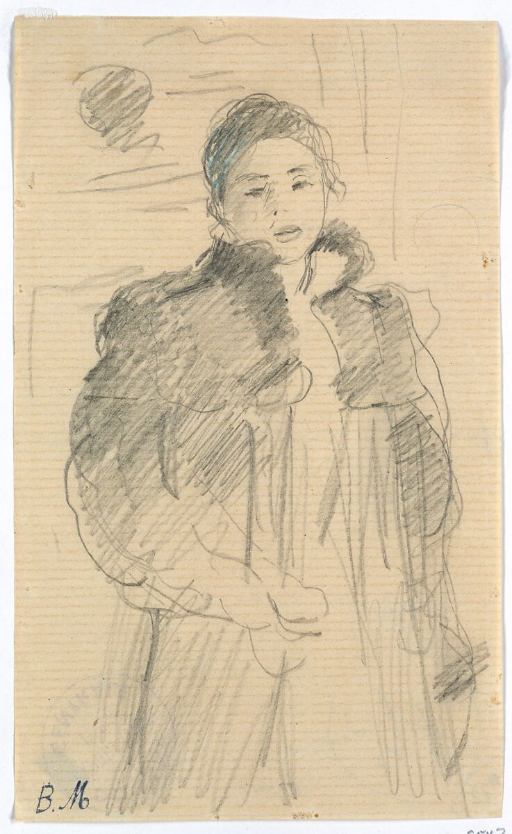 Study for "Young Girl in a Green Coat", Berthe Morisot (French, Bourges 1841–1895 Paris), Pencil on polished buff laid paper