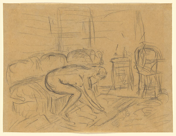 Female Nude on a Couch, Pierre Bonnard (French, Fontenay-aux-Roses 1867–1947 Le Cannet) (?), Graphite on tan wove paper mounted on Bristol board 