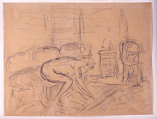 Female Nude on a Couch, Pierre Bonnard (French, Fontenay-aux-Roses 1867–1947 Le Cannet) (?), Graphite on tan wove paper mounted on Bristol board