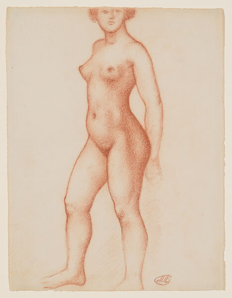 Standing Nude, Aristide Maillol  French, Red crayon on cream laid paper