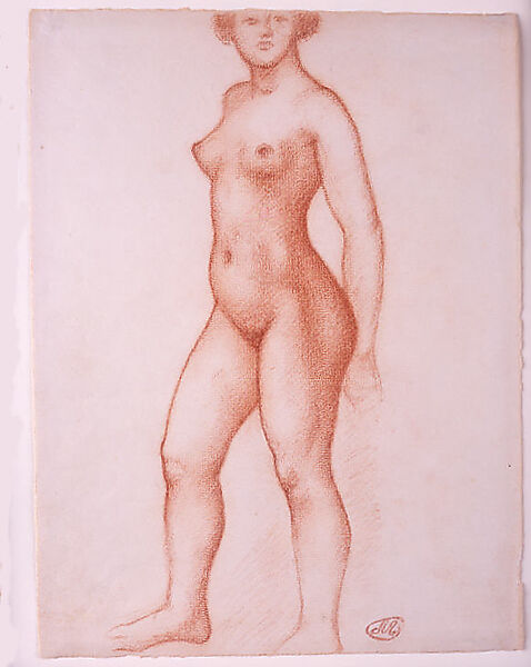 Standing Nude, Aristide Maillol (French, Banyuls-sur-Mer 1861–1944 Perpignan), Red crayon on cream laid paper
