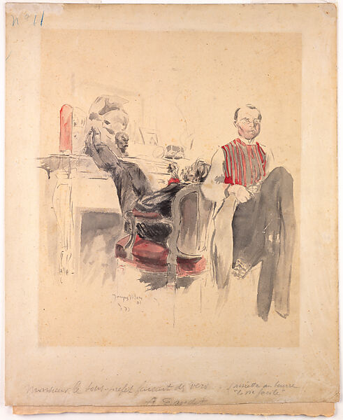 Monsieur le Sous-préfet, Jacques Villon (French, Damville 1875–1963 Puteaux), Gray wash and watercolor with traces of graphite on buff board, darkened 