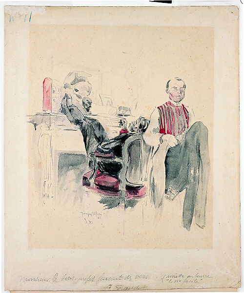 Monsieur le Sous-préfet, Jacques Villon (French, Damville 1875–1963 Puteaux), Gray wash and watercolor with traces of graphite on buff board, darkened