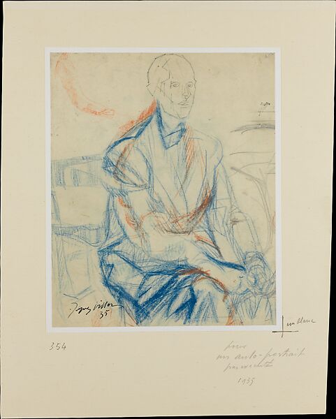 Study for a Self Portrait, Jacques Villon (French, Damville 1875–1963 Puteaux), Graphite and orange and black crayon 