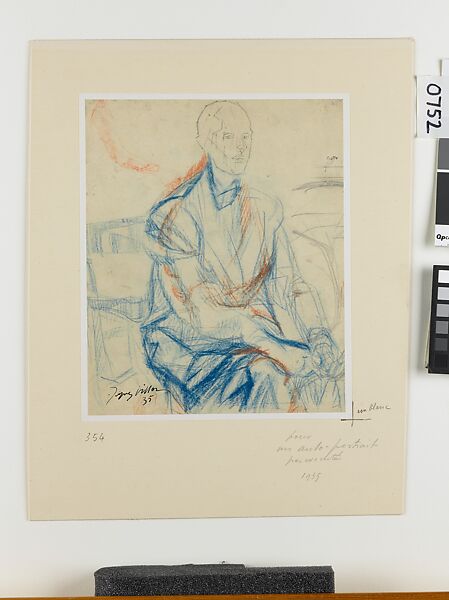 Study for a Self Portrait, Jacques Villon (French, Damville 1875–1963 Puteaux), Graphite and orange and black crayon