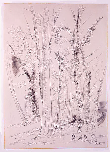 Landscape with Trees and Children, André-Dunoyer de Segonzac (French, Boussy-Saint-Antoine 1884–1974 Paris), Pen and black ink with wash and charcoal on heavy cream paper