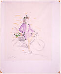 Girl on a Bicycle, Marcel Vertès (Hungarian, Ujpcst 1895–1961 Paris), Watercolor and graphite, with graphite border