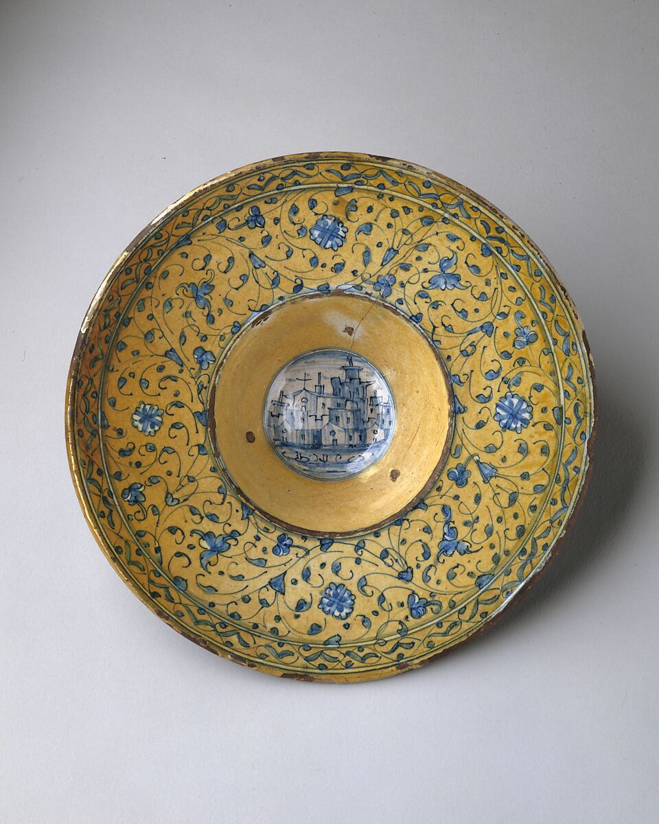 Dish (tondino), Maiolica (tin-glazed earthenware), Italian, Montelupo 