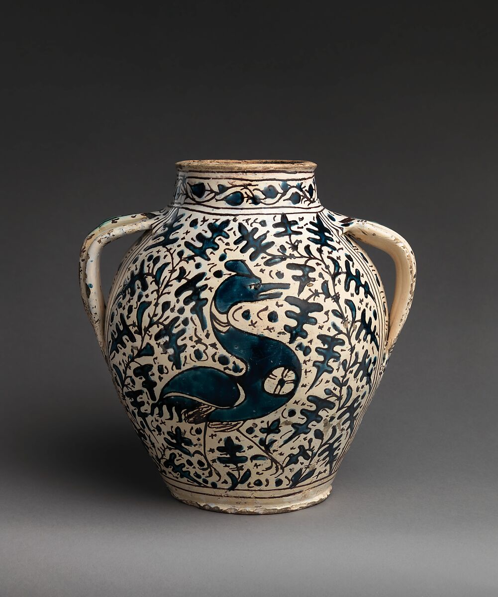 Apothecary jar (orciuolo), perhaps workshop of Giunta di Tugio (Italian (Florence), active ca. 1430–1466), Maiolica (tin-glazed earthenware)