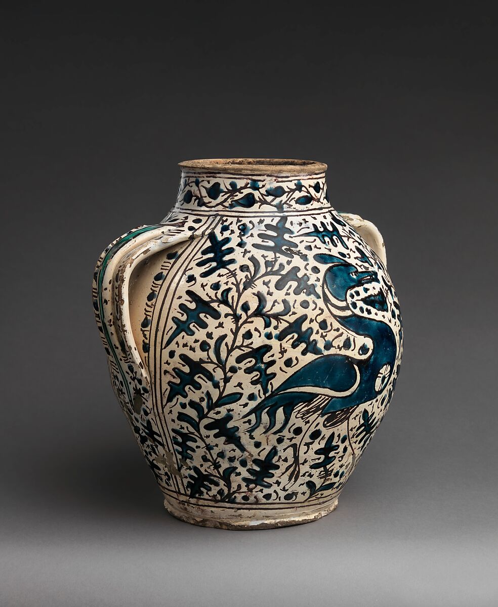 Apothecary jar (orciuolo), perhaps workshop of Giunta di Tugio (Italian (Florence), active ca. 1430–1466), Maiolica (tin-glazed earthenware)