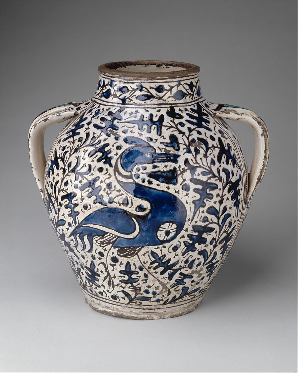 Apothecary jar (orciuolo), perhaps workshop of Giunta di Tugio (Italian (Florence), active ca. 1430–1466), Maiolica (tin-glazed earthenware)