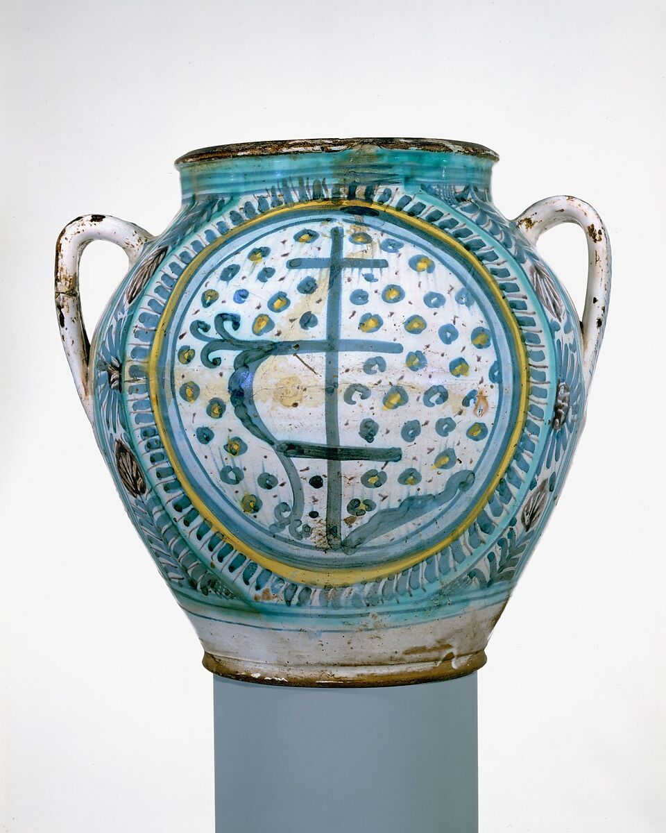 Apothecary jar (orciuolo), Maiolica (tin-glazed earthenware), Italian, probably Tuscany 