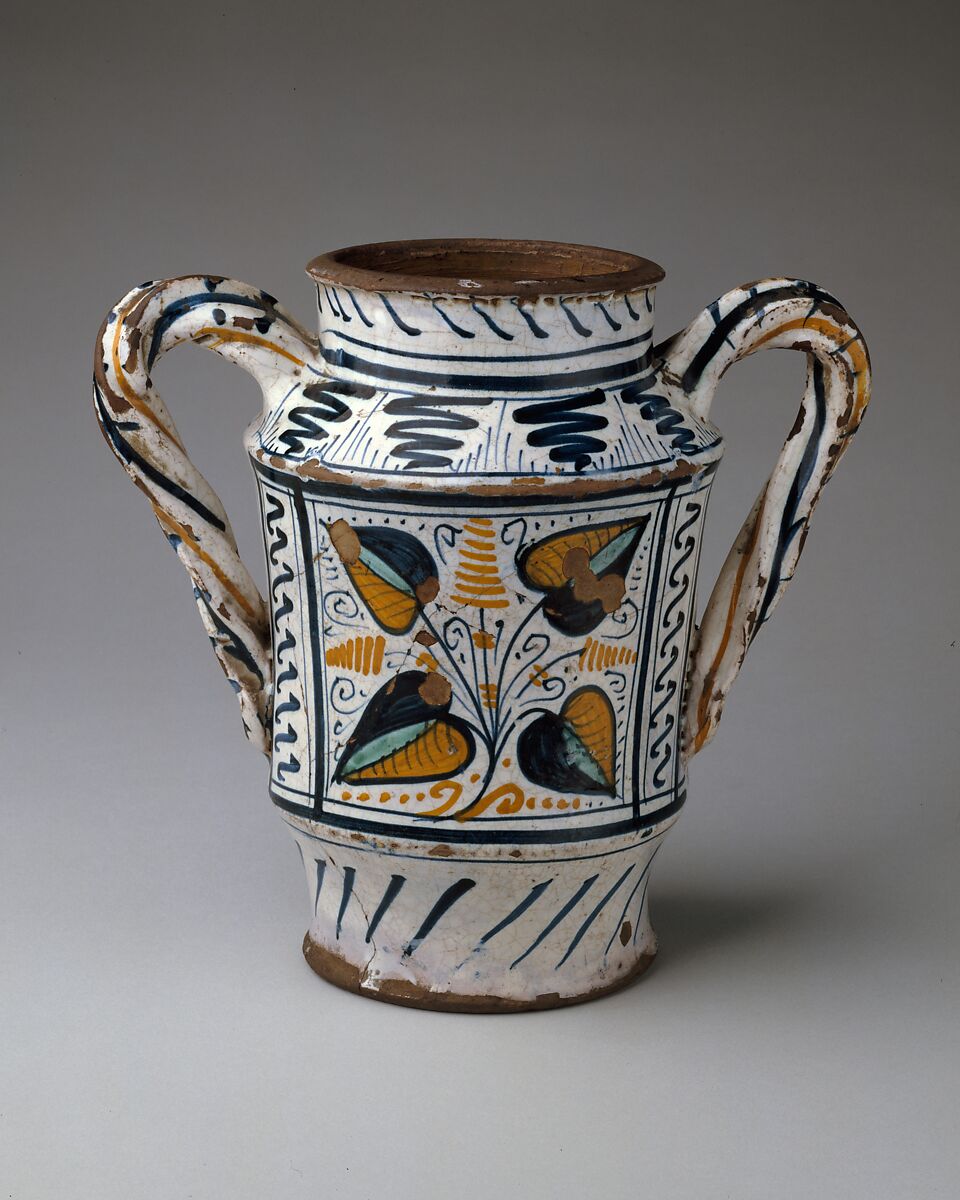 Apothecary Jar (albarello), Maiolica (tin-glazed earthenware), Italian, probably Florence or vicinity 