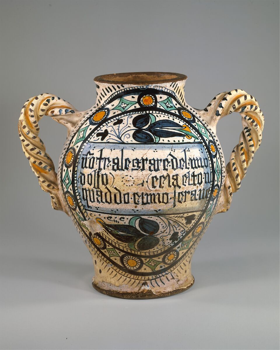 Armorial Jug (vaso), Maiolica (tin-glazed earthenware), Italian, probably Tuscany (?)