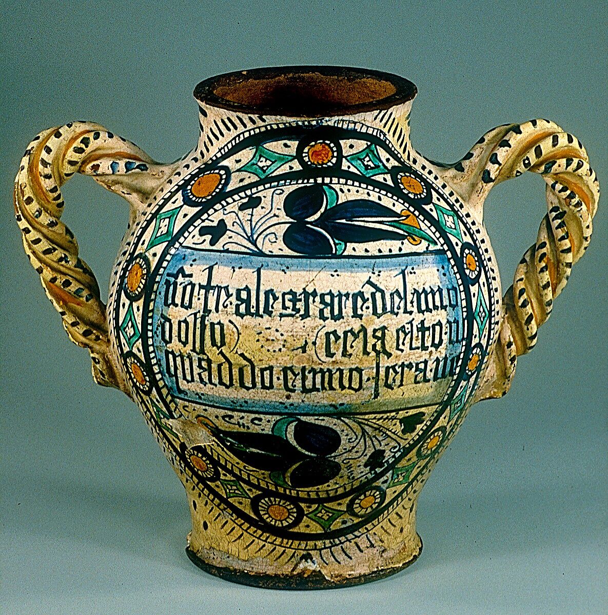 Armorial Jug (vaso), Maiolica (tin-glazed earthenware), Italian, probably Tuscany (?)