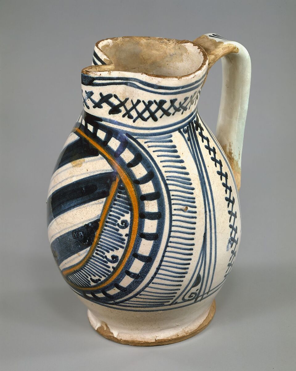 Armorial jug (boccale), Maiolica (tin-glazed earthenware), Italian, possibly Florence or Faenza 