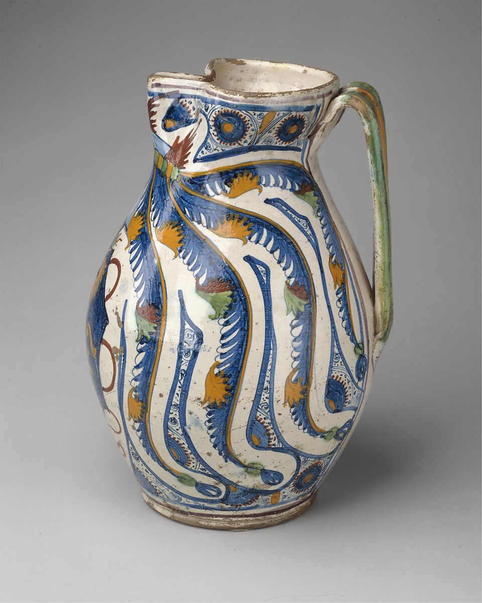 Armorial Jug (boccale), Maiolica (tin-glazed earthenware), Italian, Tuscany, Cafaggiolo or Montelupo