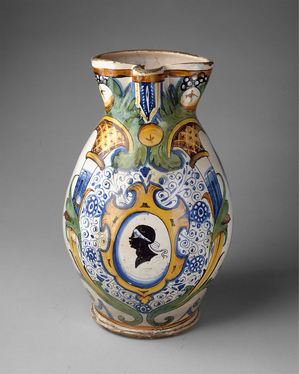 Armorial Jug (boccale), Maiolica (tin-glazed earthenware), Italian, Montelupo 