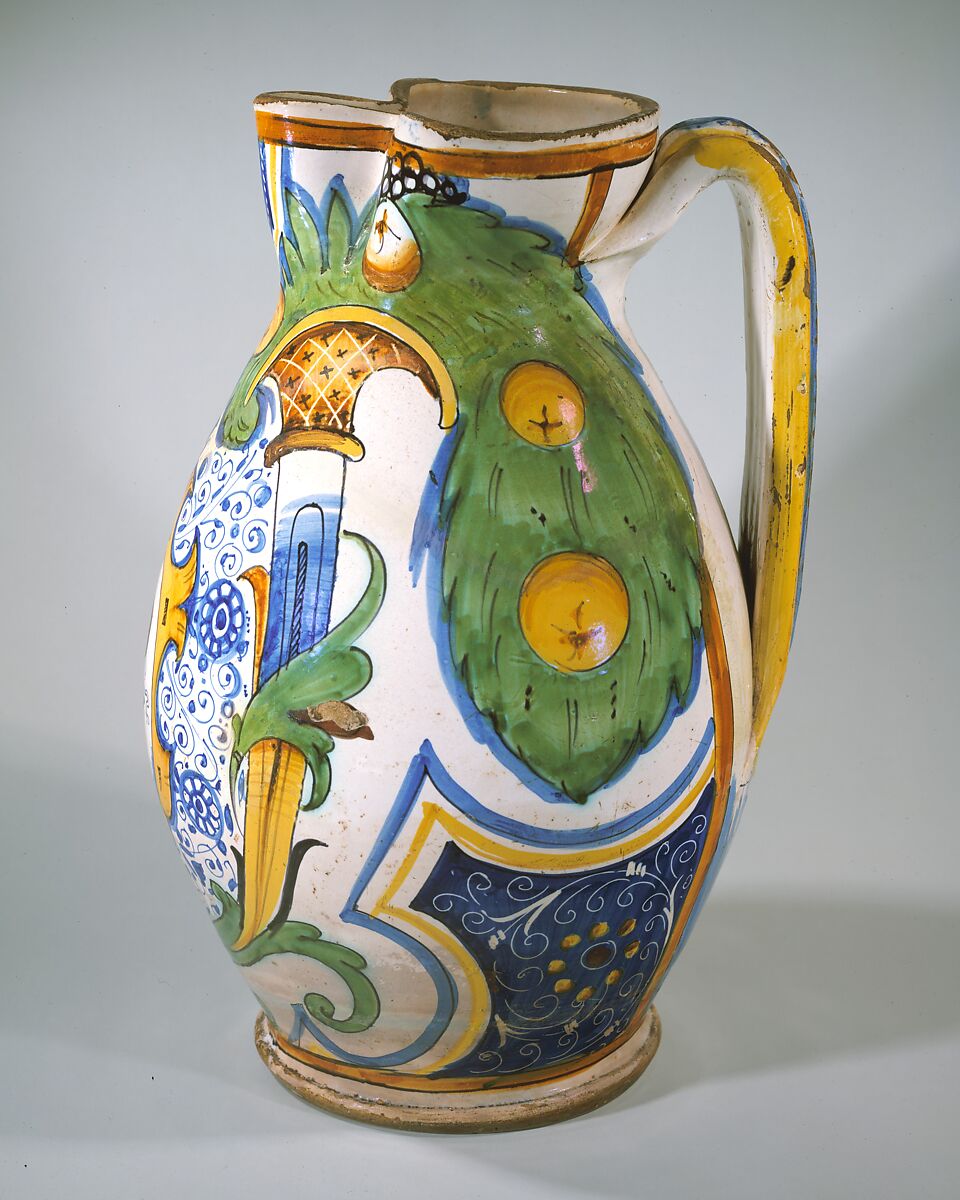 Armorial Jug (boccale), Maiolica (tin-glazed earthenware), Italian, Montelupo
