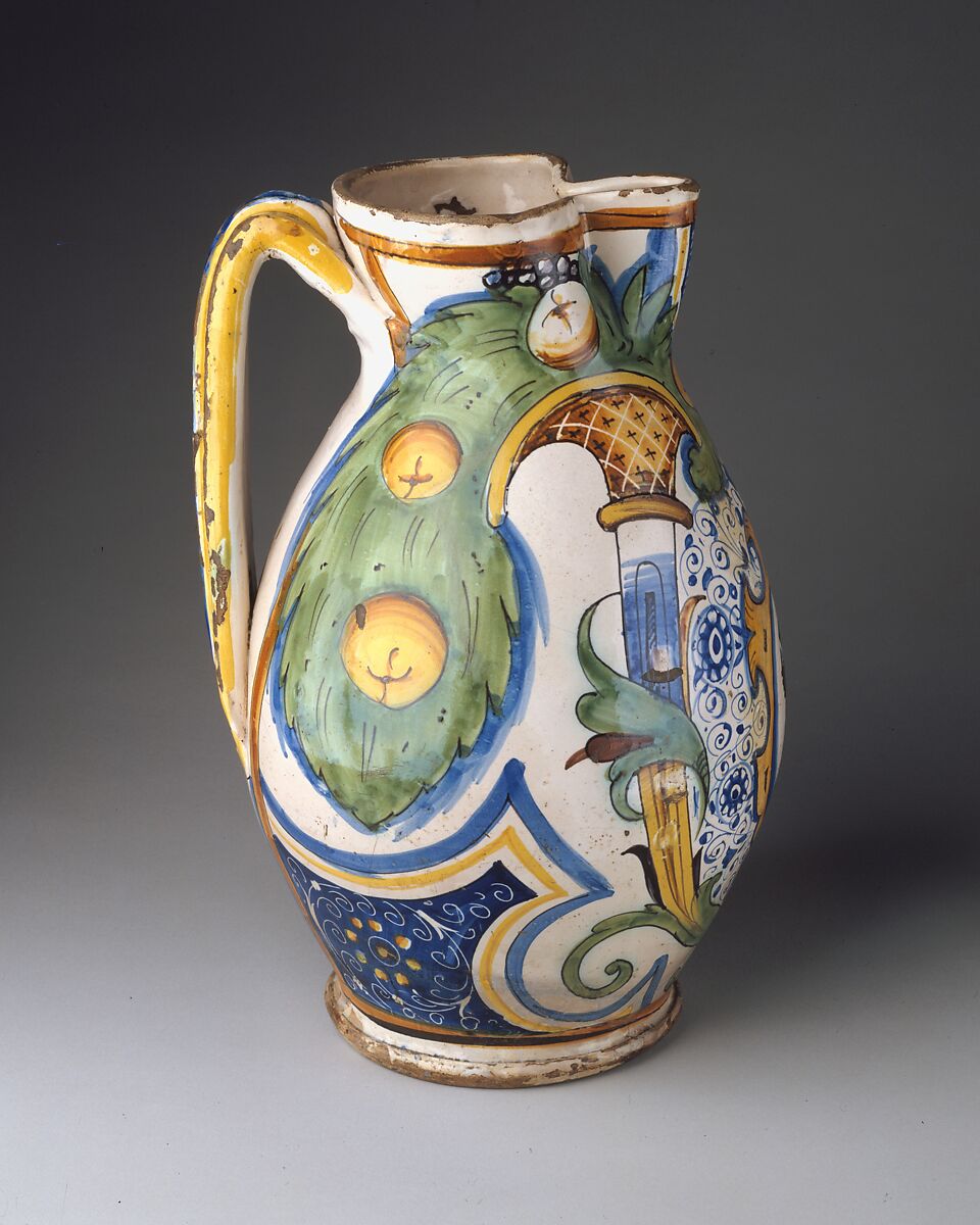 Armorial Jug (boccale), Maiolica (tin-glazed earthenware), Italian, Montelupo