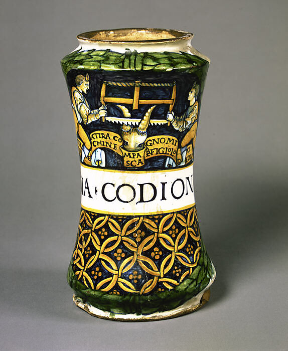 Pharmacy Jar (albarello), Maiolica (tin-glazed earthenware), Italian, Deruta 