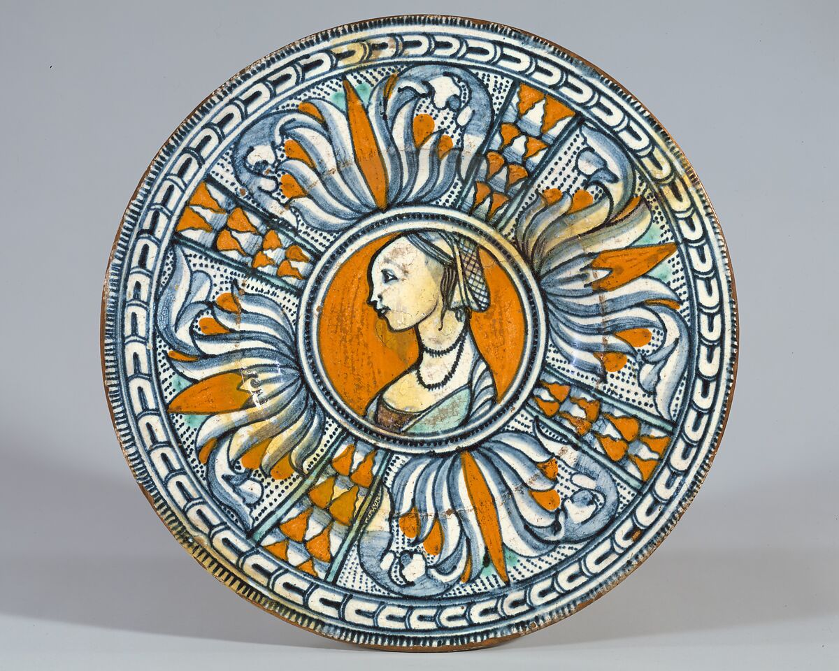 Plate (tagliere), Maiolica (tin-glazed earthenware), Italian, probably Deruta 