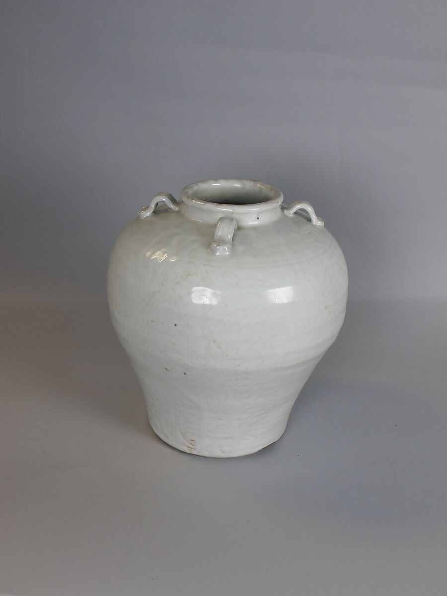 Jar with four lugs, Porcelain with incised decoration under white glaze (Jingdezhen ware), China